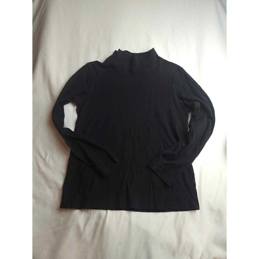 St Johns Bay Womens Black Mock Neck Long Sleeve Cotton Top Size M